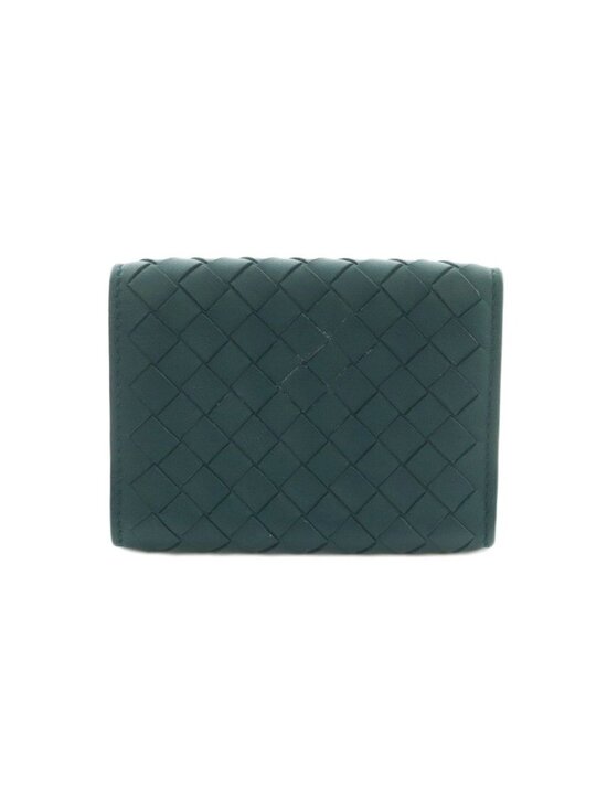 Bottega Veneta Leather Intrecciato Trifold Wallet - Green  Bottega Veneta Intrecciato Trifold Wallet Coin Purse Leather Deep Green Dark